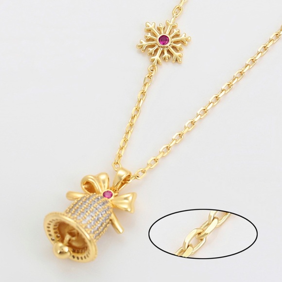 Christmas Bell Necklace and Earrings Set 14k Gold Luxury Jewelry - Picture 6 of 9